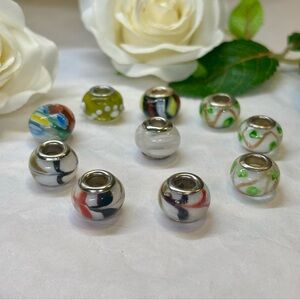 Pandora Style, Multi-colored Glass/Ceramic Bead Set of 10